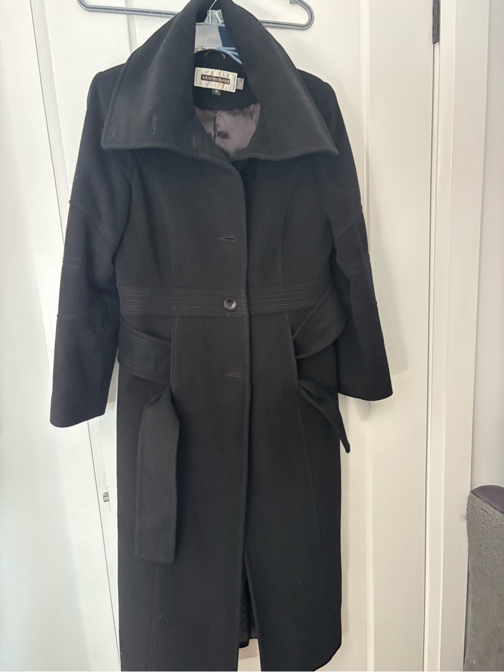 Kristen Blake Black Long Belted wool blend  Trench Coat
